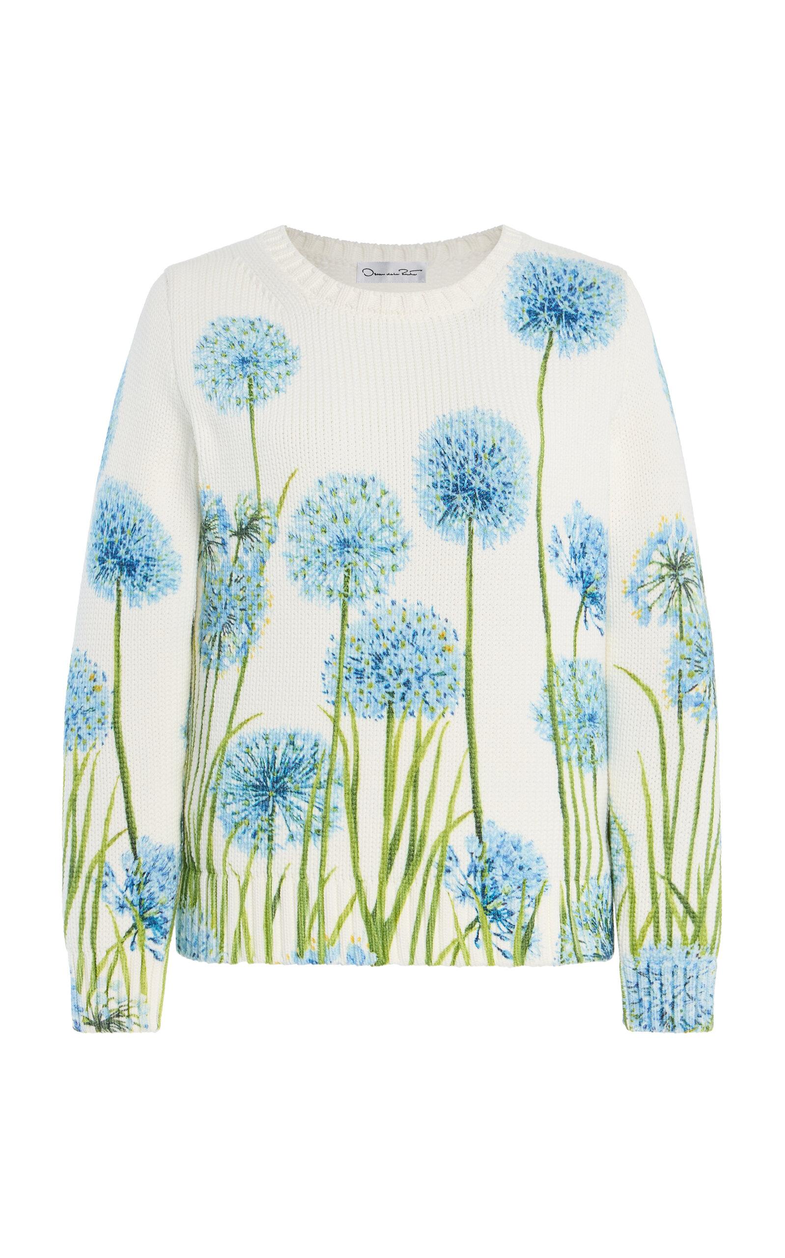 Oscar de la Renta Allium-Printed Cotton-Blend Sweater - Moda Operandi by OSCAR DE LA RENTA