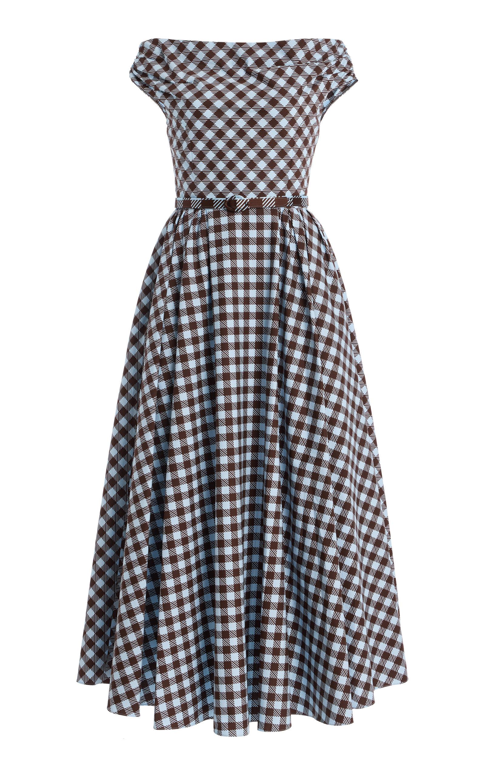 Oscar de la Renta Belted Off-The-Shoulder Gingham Poplin Midi Dress - Moda Operandi by OSCAR DE LA RENTA