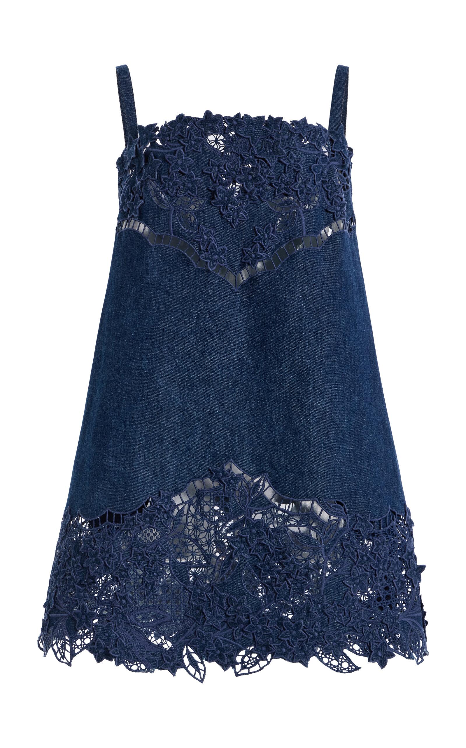 Oscar de la Renta Embroidered Denim Mini Dress - Moda Operandi by OSCAR DE LA RENTA