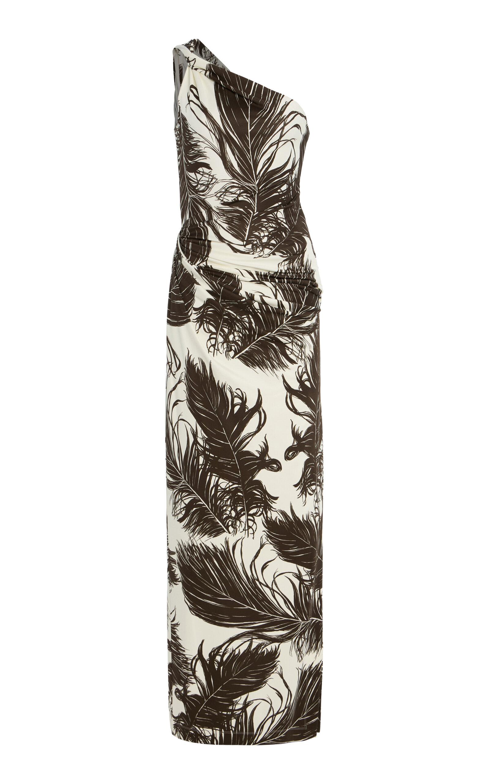 Oscar de la Renta Feather-Printed One-Shoulder Maxi Dress - Moda Operandi by OSCAR DE LA RENTA
