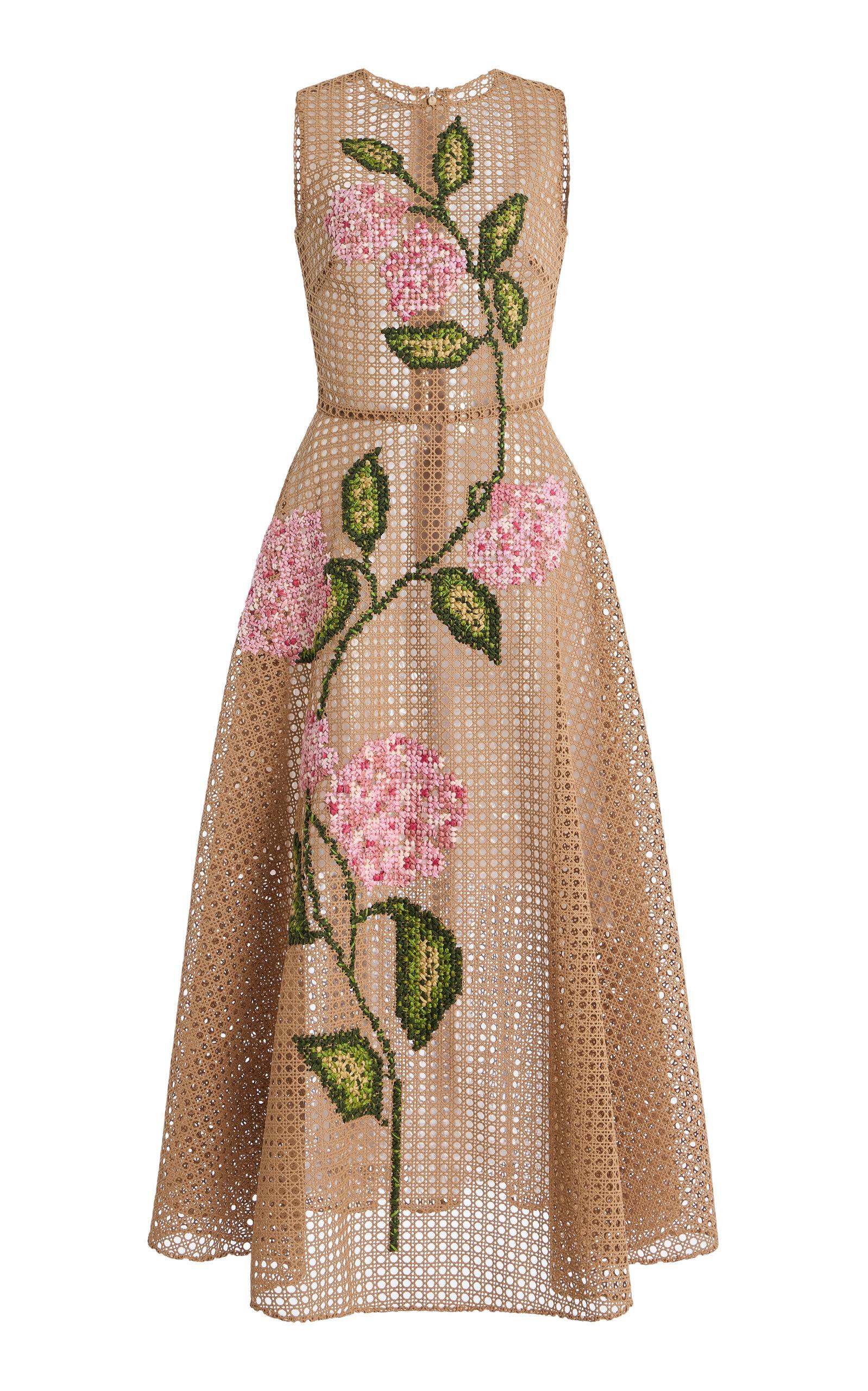 Oscar de la Renta Floral Rattan Guipure Midi Dress - Moda Operandi by OSCAR DE LA RENTA