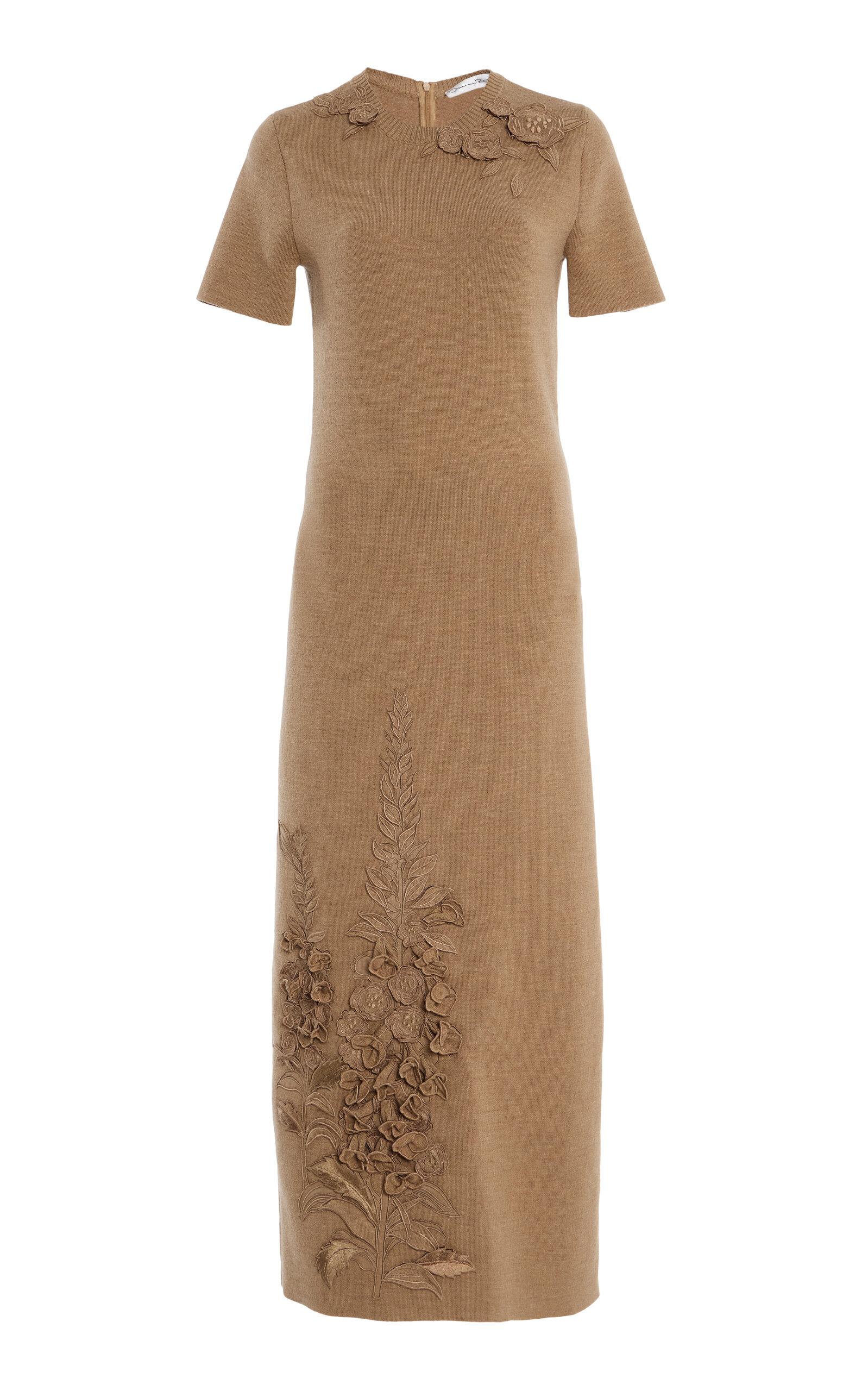 Oscar de la Renta Foxglove-Embroidered Wool Midi Dress - Moda Operandi by OSCAR DE LA RENTA