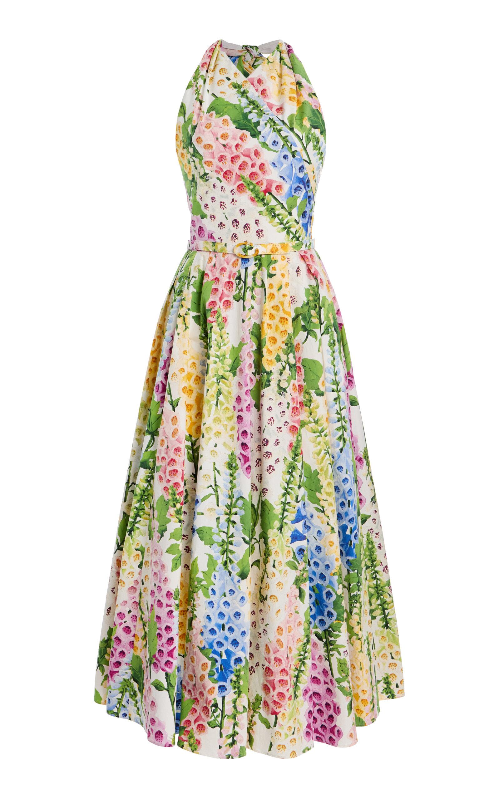 Oscar de la Renta Foxglove-Printed Cotton-Poplin Midi Halter Dress - Moda Operandi by OSCAR DE LA RENTA