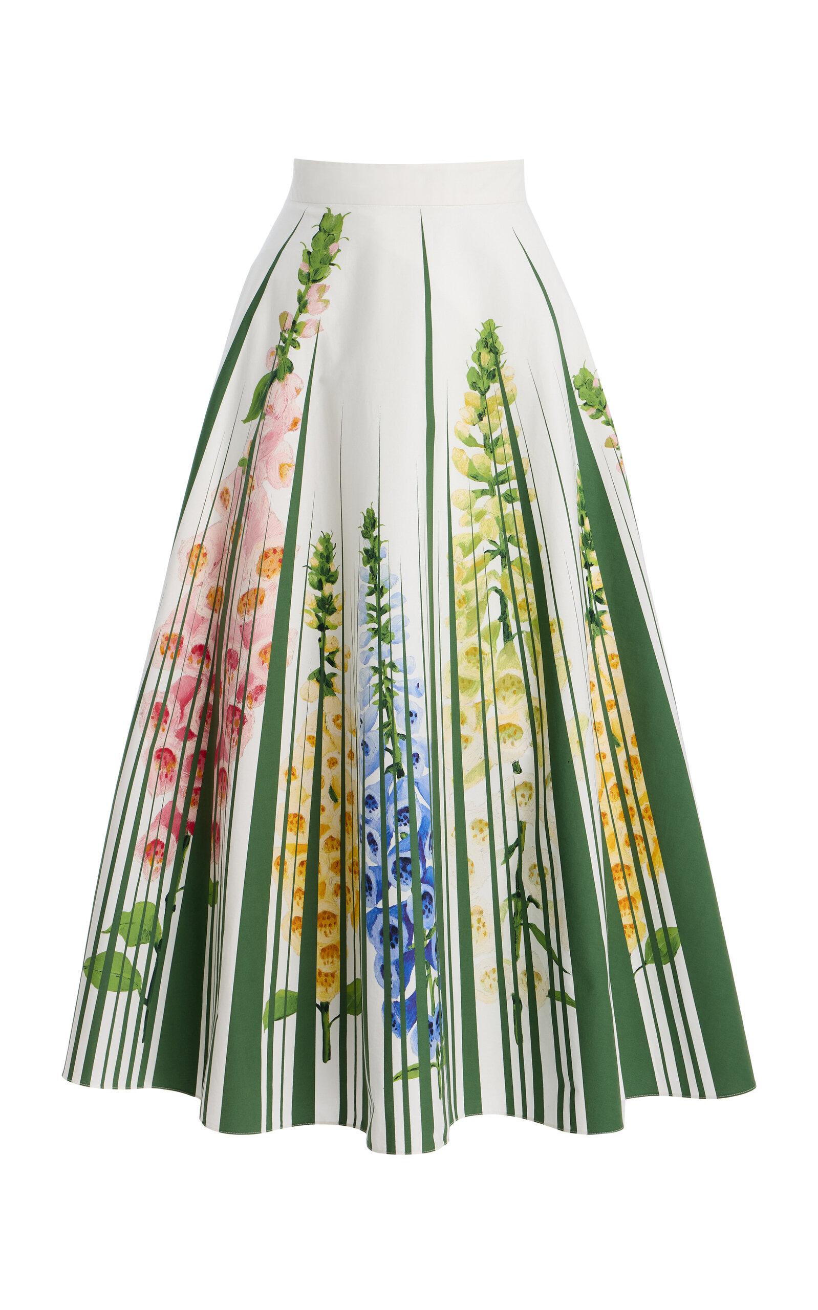 Oscar de la Renta Foxglove-Printed Cotton-Poplin Midi Skirt - Moda Operandi by OSCAR DE LA RENTA