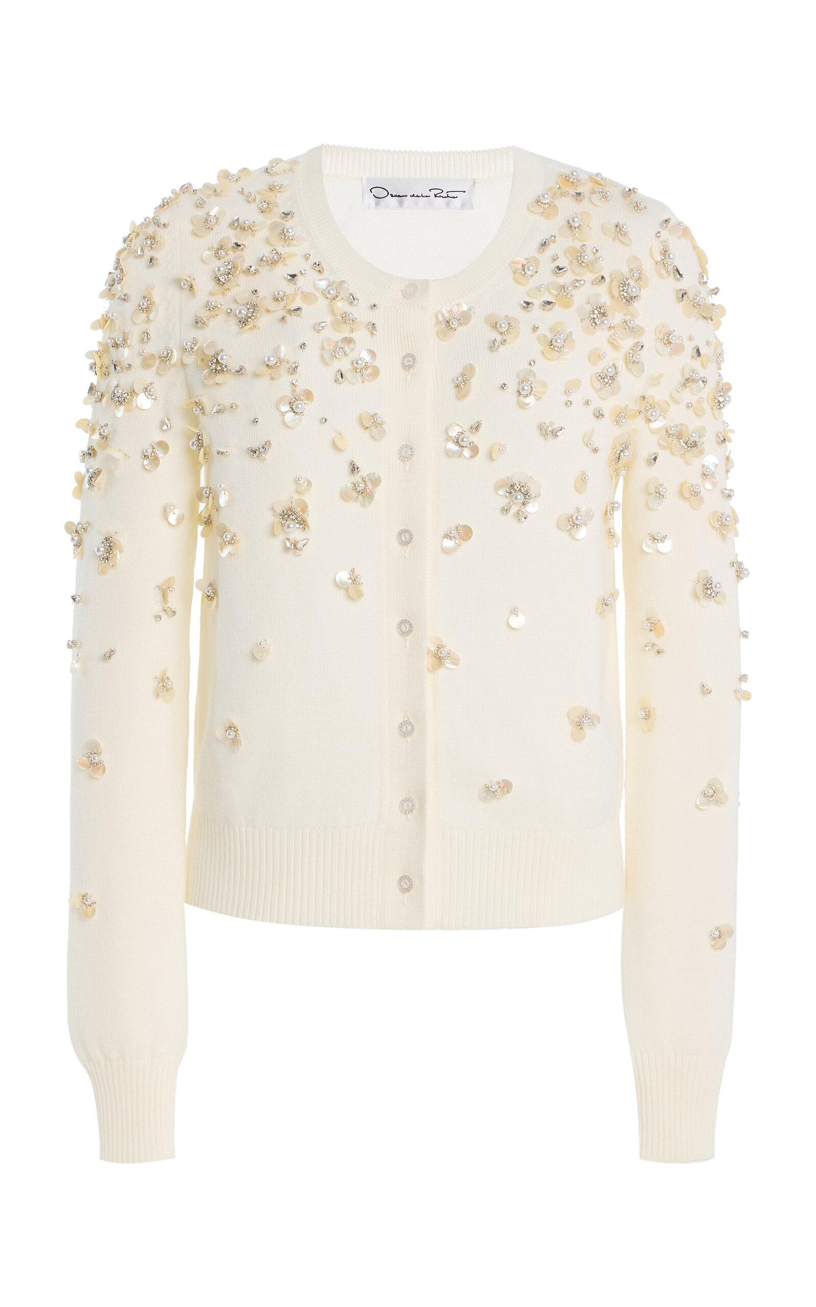 Oscar de la Renta Mother-of-Pearl Embellished Wool Cardigan - Moda Operandi by OSCAR DE LA RENTA