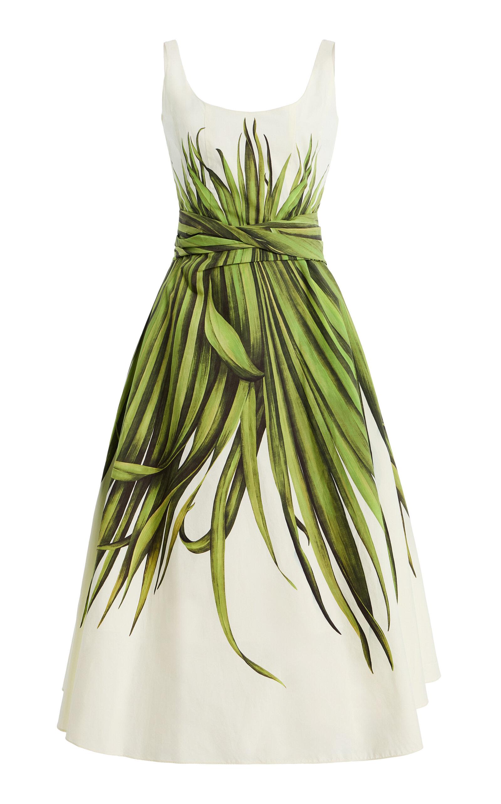 Oscar de la Renta Palm Leaves Cotton-Poplin Midi Dress - Moda Operandi by OSCAR DE LA RENTA