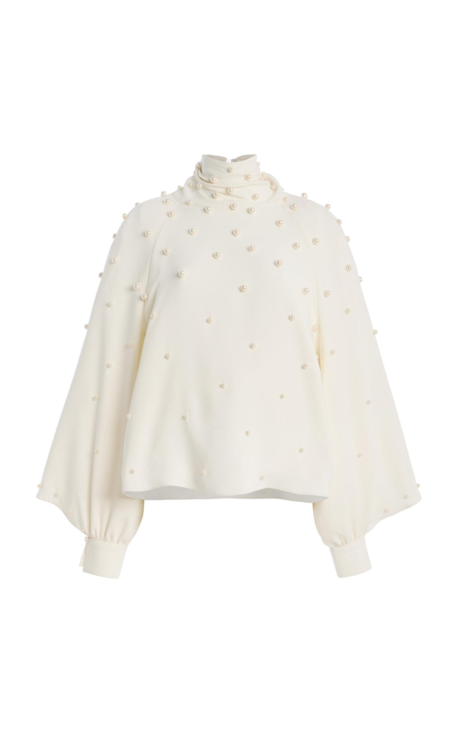 Oscar de la Renta Pearl-Embellished Silk-Georgette Blouse - Moda Operandi by OSCAR DE LA RENTA