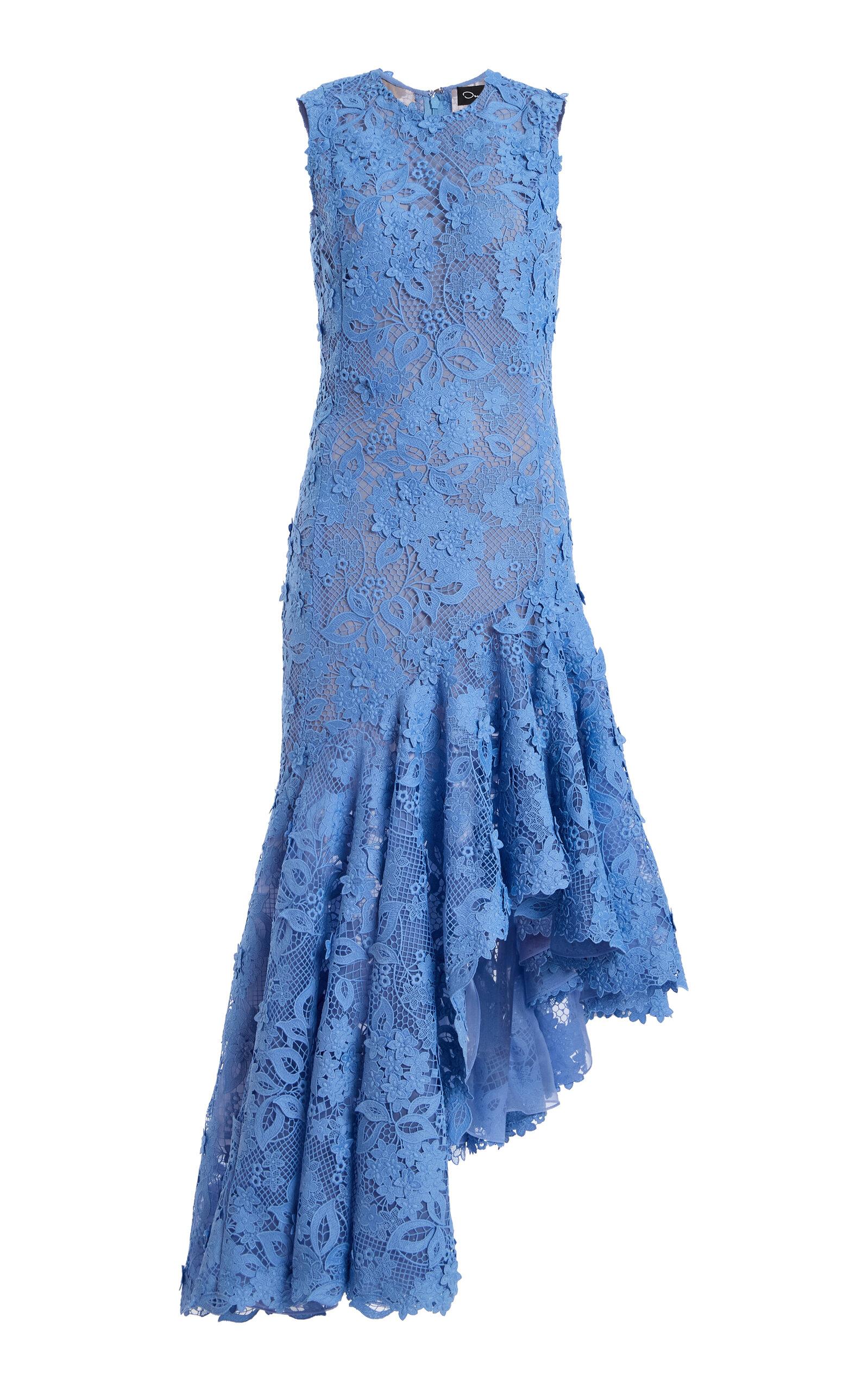 Oscar de la Renta Porcelain Flowers Asymmetric Guipure Midi Dress - Moda Operandi by OSCAR DE LA RENTA