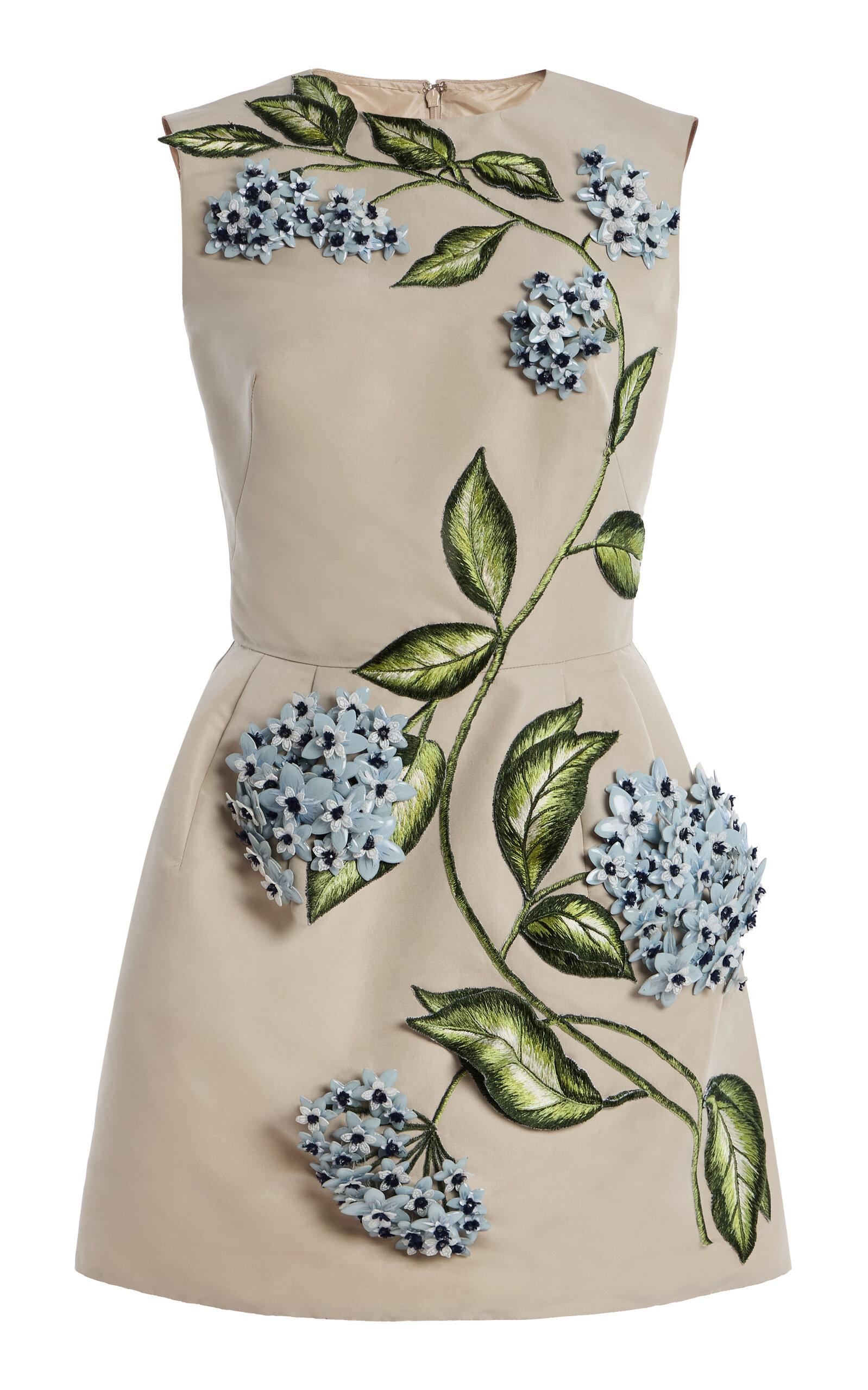 Oscar de la Renta Porcelain Flowers Embellished Faille Mini Dress - Moda Operandi by OSCAR DE LA RENTA