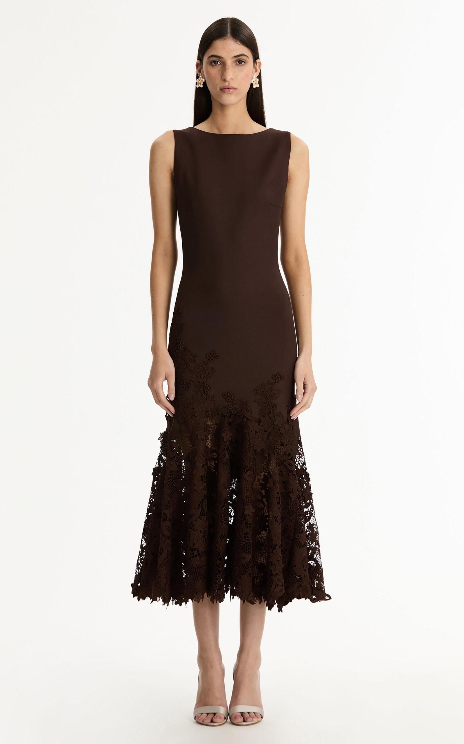 Oscar de la Renta Porcelain Flowers Guipure Midi Dress - Moda Operandi by OSCAR DE LA RENTA