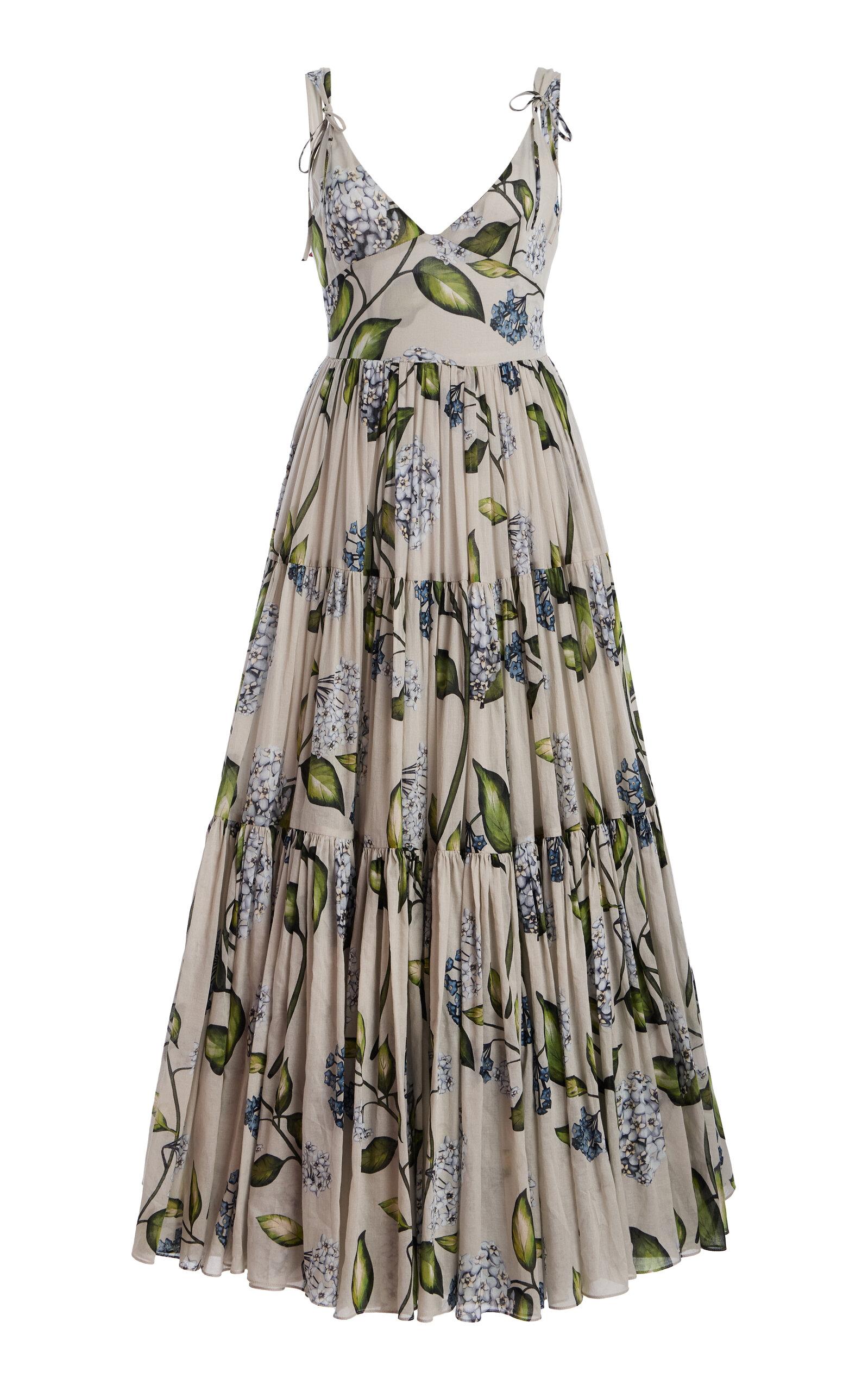 Oscar de la Renta Porcelain Flowers Pleated Cotton Voile Midi Dress - Moda Operandi by OSCAR DE LA RENTA