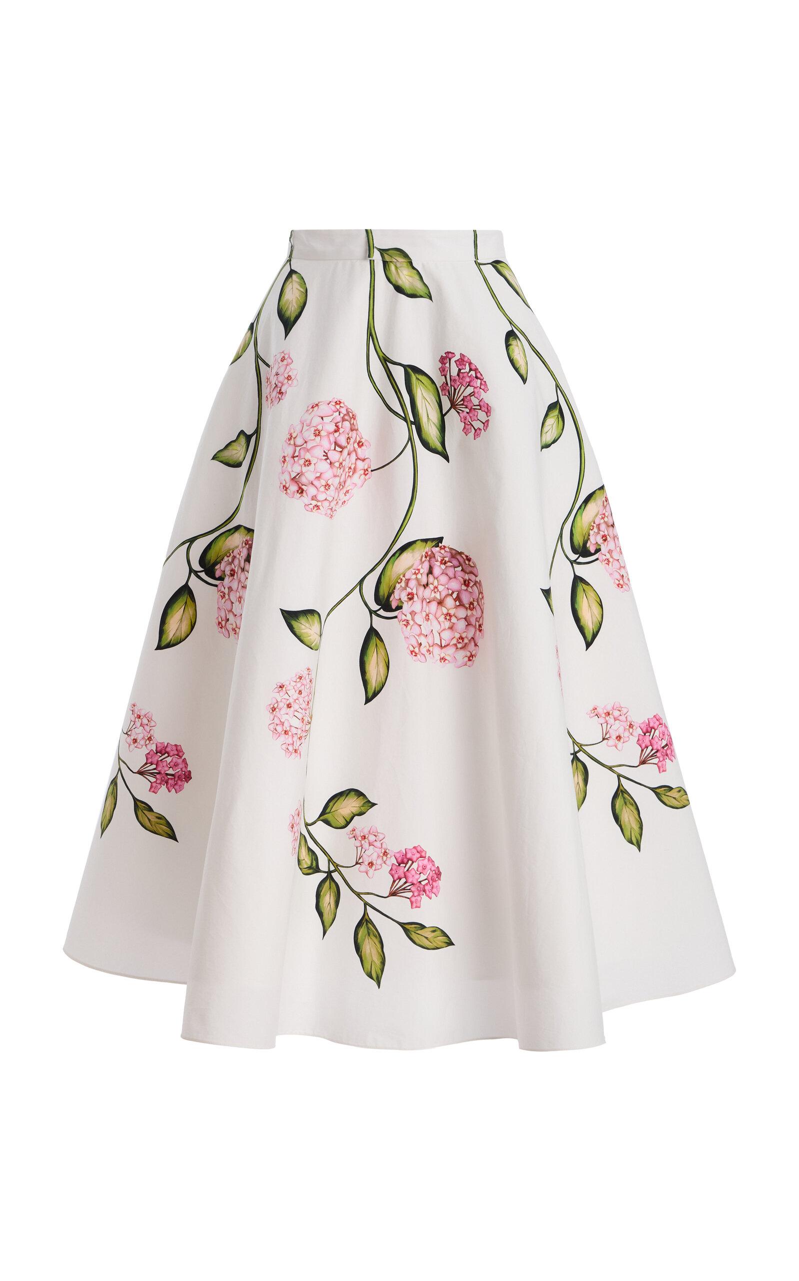 Oscar de la Renta Porcelain Flowers Poplin Midi Skirt - Moda Operandi by OSCAR DE LA RENTA