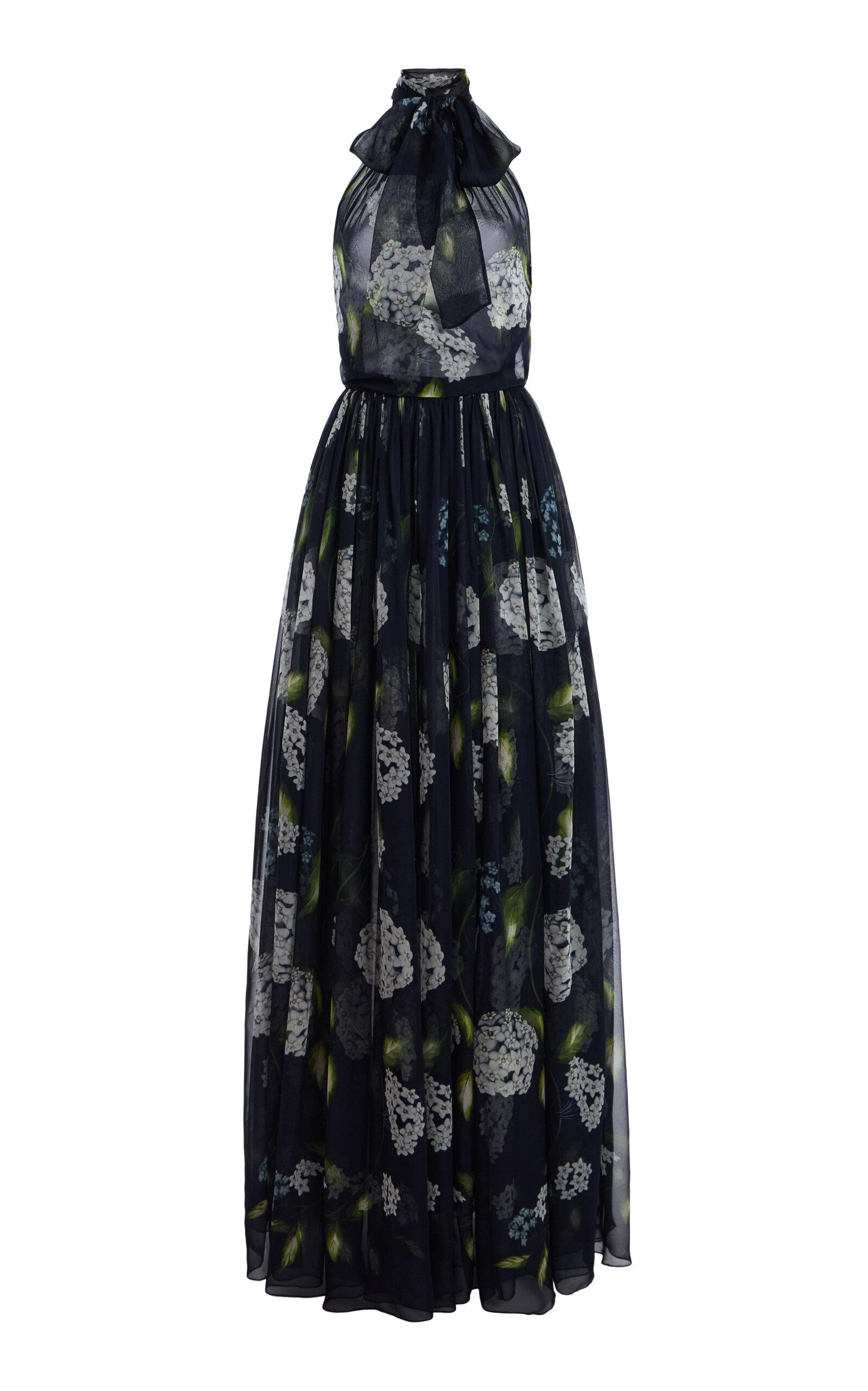 Oscar de la Renta Porcelain Flowers Silk Chiffon Halter Gown - Moda Operandi by OSCAR DE LA RENTA