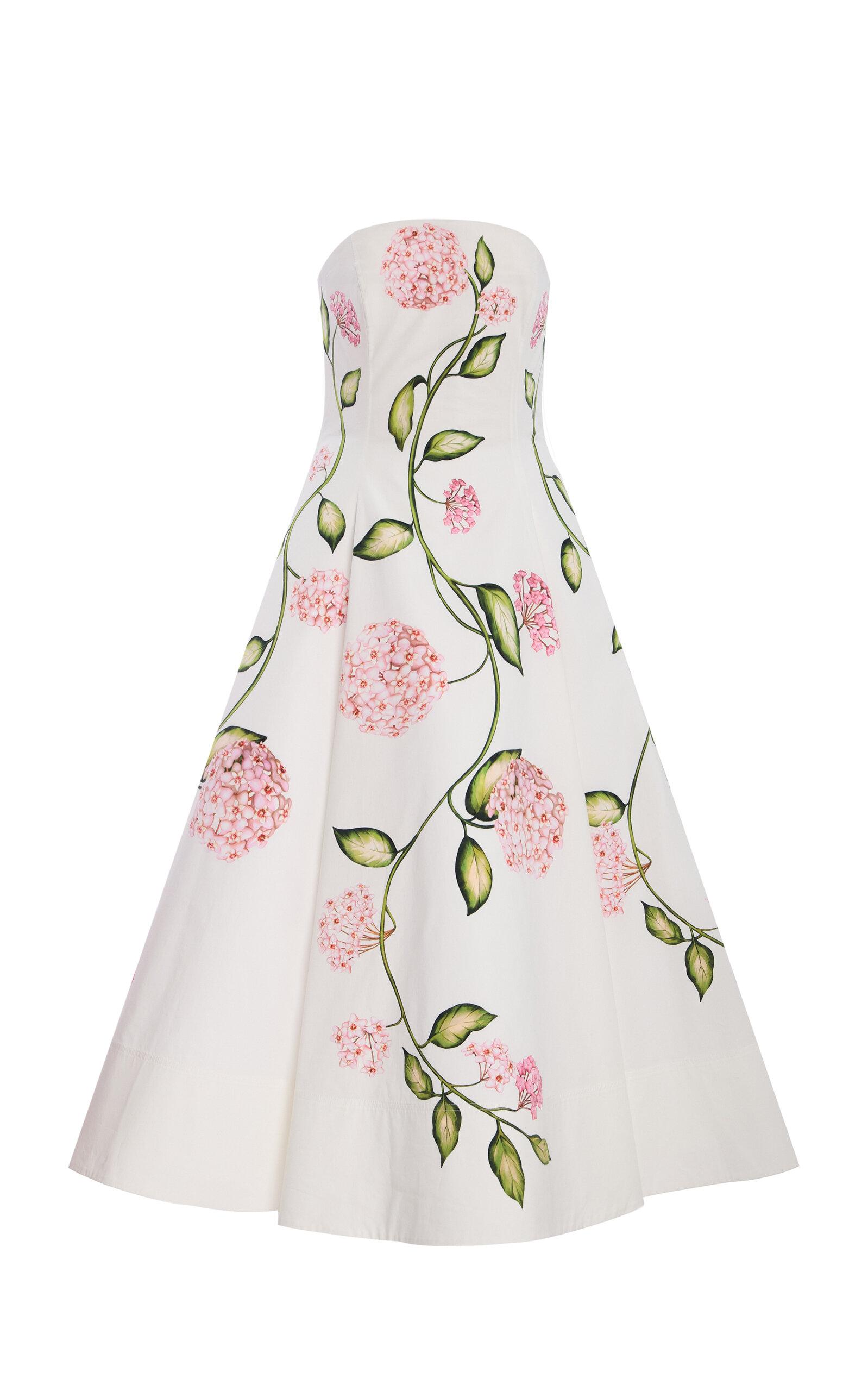 Oscar de la Renta Porcelain Flowers Strapless Poplin Midi Dress - Moda Operandi by OSCAR DE LA RENTA