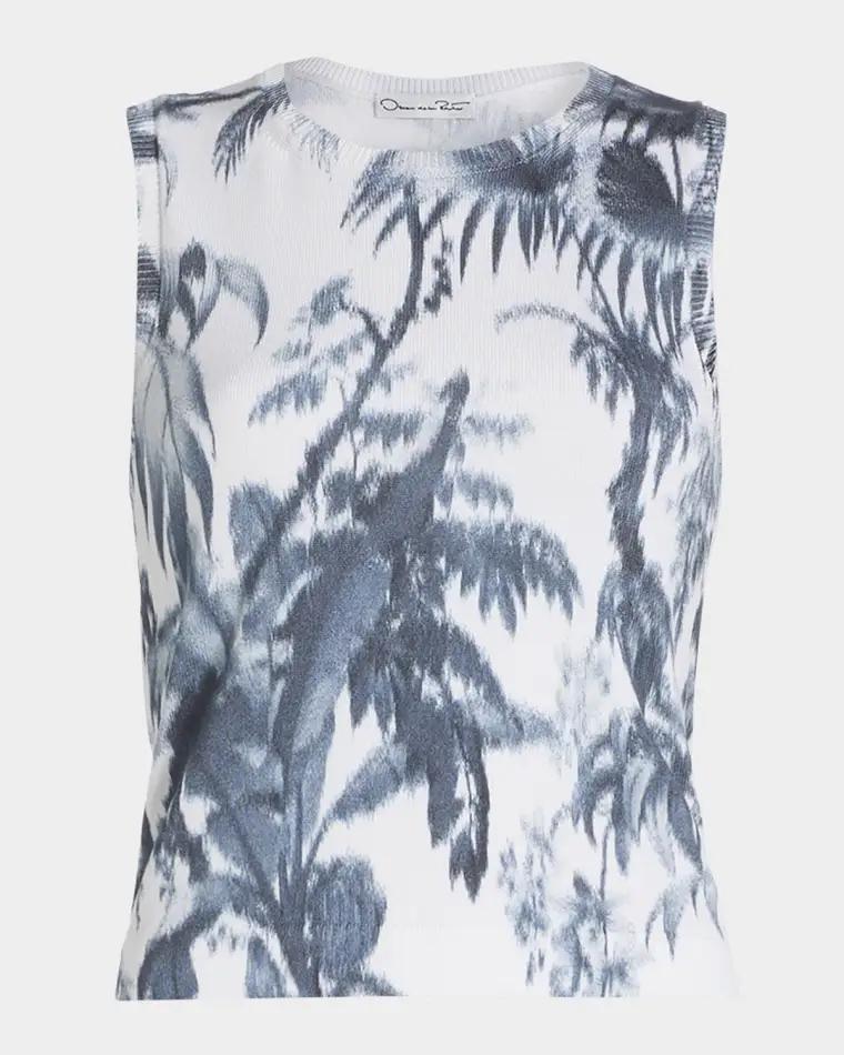 Palm-Print Rib Sleeveless Sweater by OSCAR DE LA RENTA