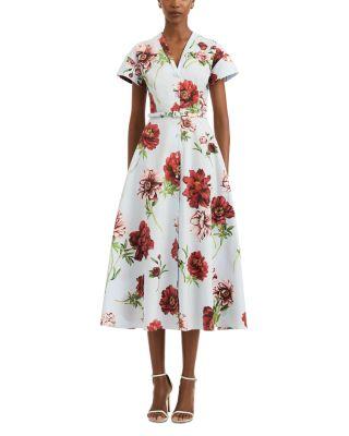 Peony Print Belted Button Front Dress by OSCAR DE LA RENTA