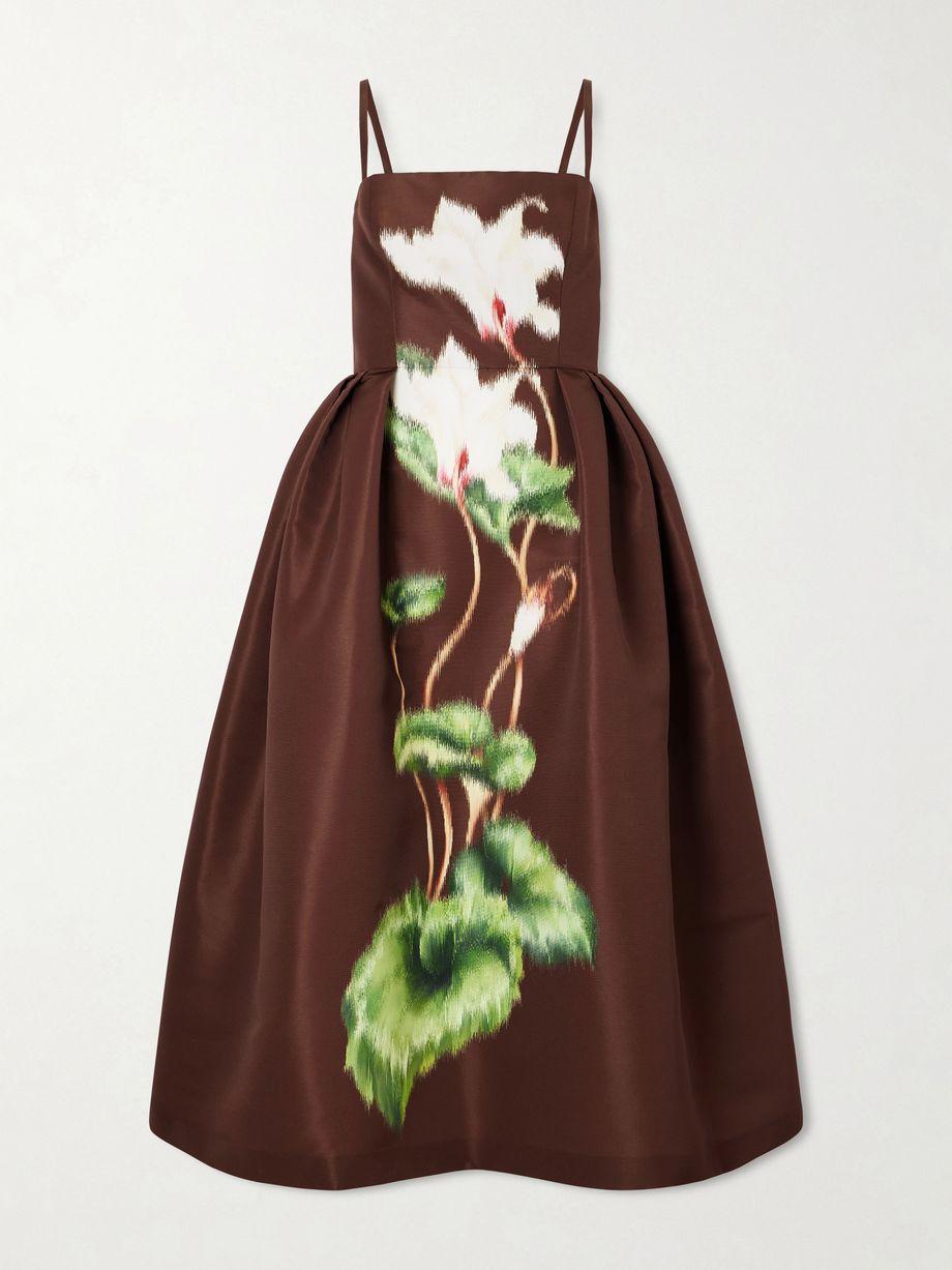 Pleated floral-print faille midi dress by OSCAR DE LA RENTA