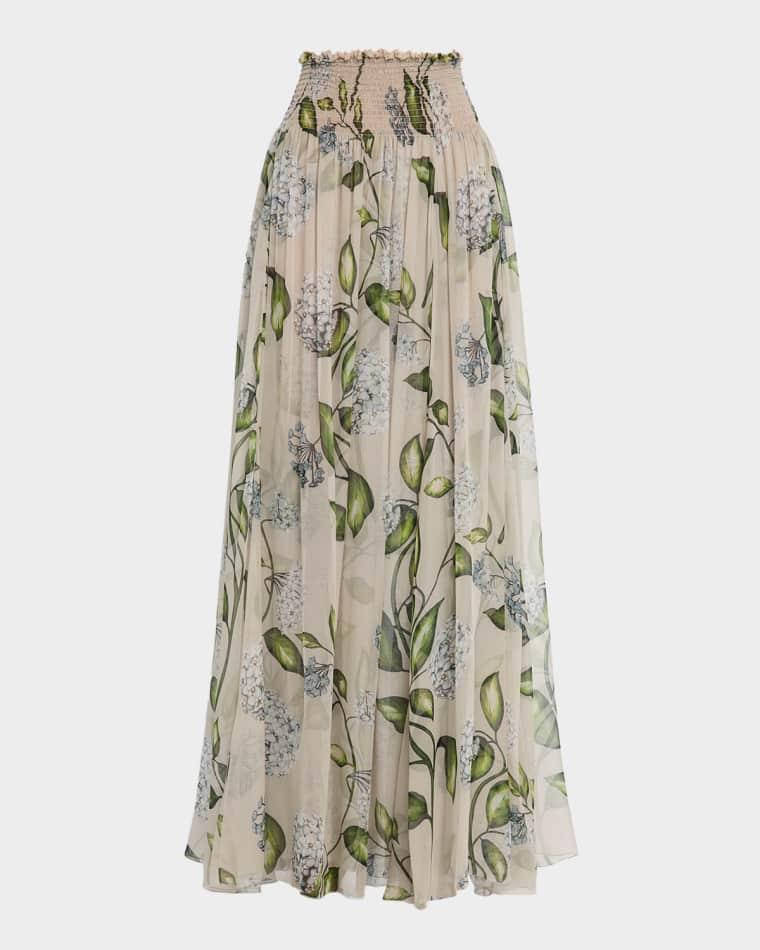 Porcelain Flower Chiffon Maxi Skirt by OSCAR DE LA RENTA