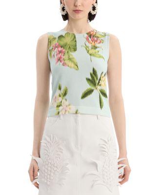Printed Chine Flower Knit Twinset Tank by OSCAR DE LA RENTA