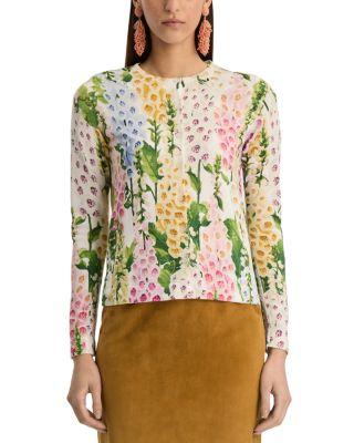 Printed Foxgloves Long Sleeve Cardigan by OSCAR DE LA RENTA