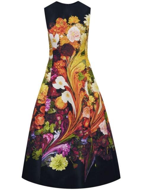 Rainbow Flower Marble faille dress by OSCAR DE LA RENTA
