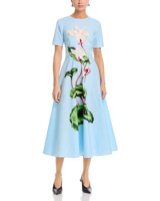 Short Sleeve Chine Cyclamen Poplin Day Dress by OSCAR DE LA RENTA