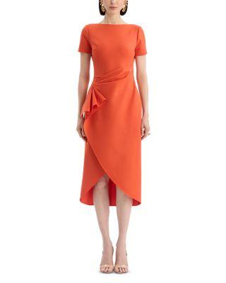 Short Sleeve Draped Waist Day Dress by OSCAR DE LA RENTA