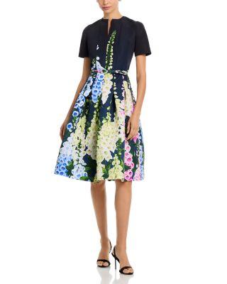 Short Sleeve Multi Foxgloves Degrade Dress by OSCAR DE LA RENTA