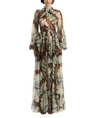 Silk Long Sleeve Butterfly Chiffon Dress by OSCAR DE LA RENTA