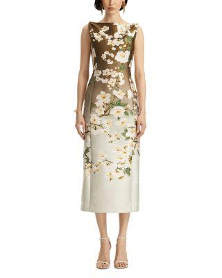 Sleeveless Jacquard Ombre Cherry Blossom Dress by OSCAR DE LA RENTA