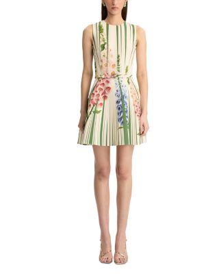 Sleeveless Pleated Tromp L'oeil Foxgloves Dress by OSCAR DE LA RENTA