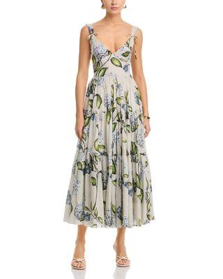 Sleeveless Porcelain Flowers Voile Day Dress by OSCAR DE LA RENTA
