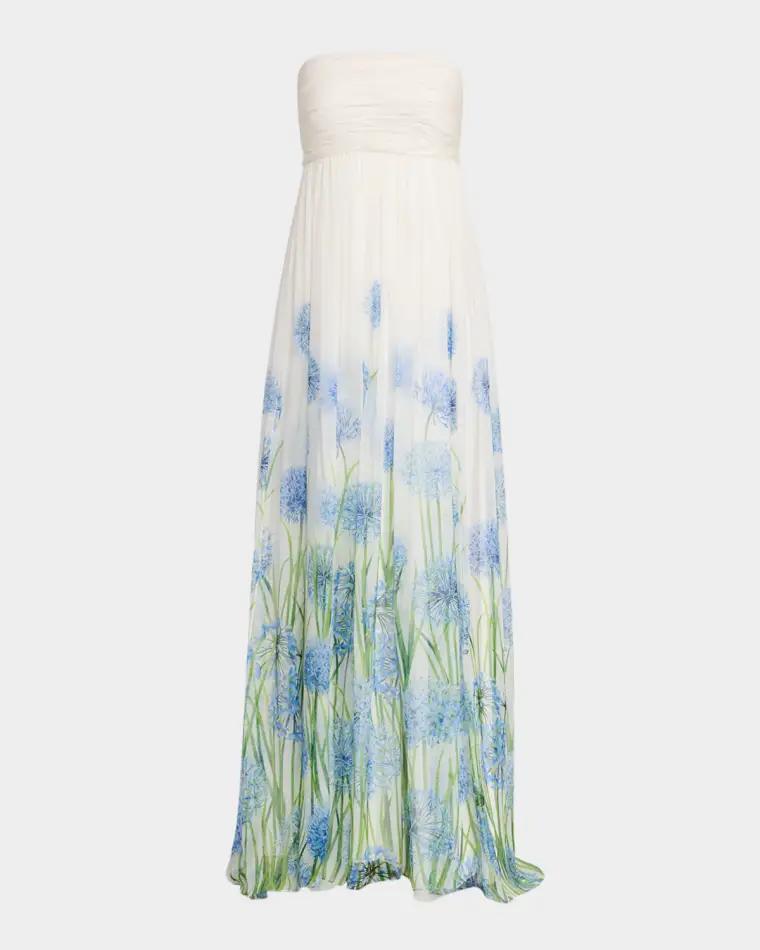 Strapless Alliums Degrade Silk Chiffon Gown by OSCAR DE LA RENTA
