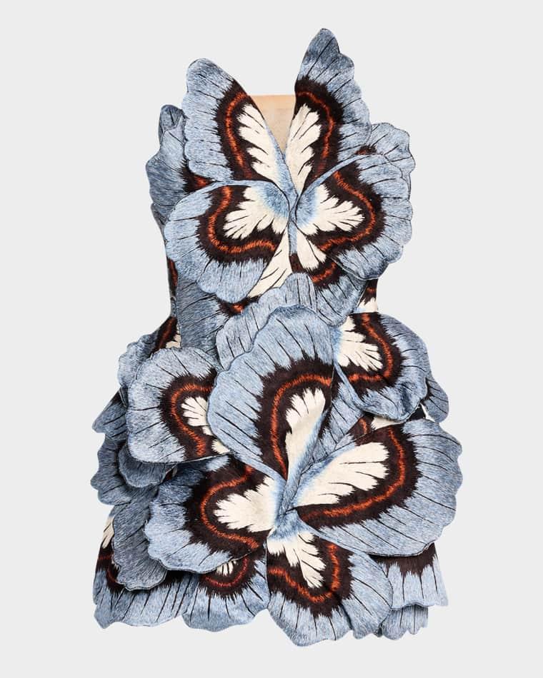 Strapless Butterfly Embroidered Mini Dress by OSCAR DE LA RENTA