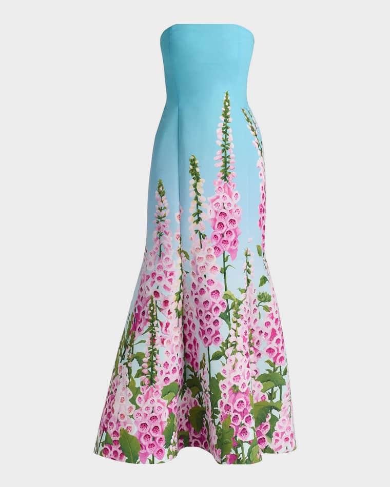 Strapless Foxglove Crepe Trumpet Gown by OSCAR DE LA RENTA