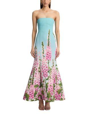 Strapless Foxgloves Ombre Faille Gown by OSCAR DE LA RENTA