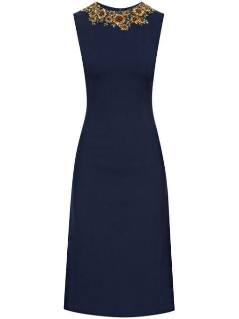 Sunflower crystal-embroidered pencil dress by OSCAR DE LA RENTA