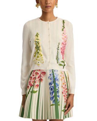 Wool Embroidered Foxglove Cardigan by OSCAR DE LA RENTA
