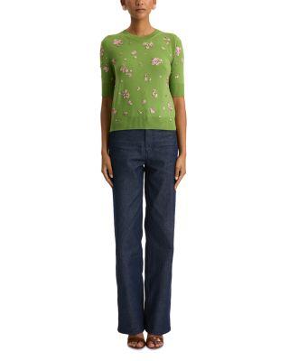 Wool Floral Cluster Elbow Sleeve Sweater by OSCAR DE LA RENTA