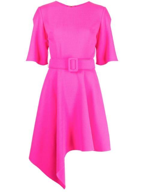 asymmetric-hem belted dress by OSCAR DE LA RENTA