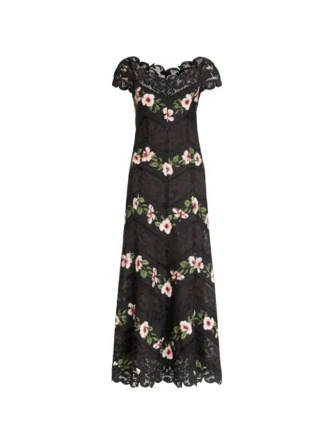 chiné hibiscus striped faille midi dress by OSCAR DE LA RENTA