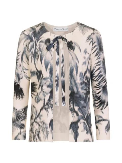 chiné palm leaves cardigan by OSCAR DE LA RENTA