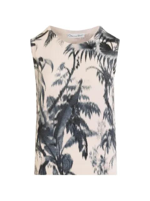 chiné palm leaves tank top by OSCAR DE LA RENTA