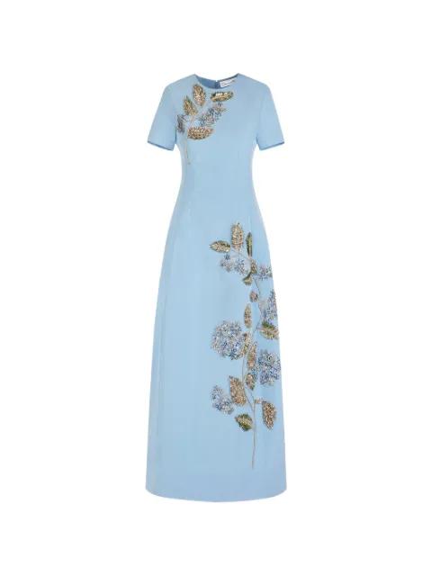 crystal flower-embroidered faille dress by OSCAR DE LA RENTA