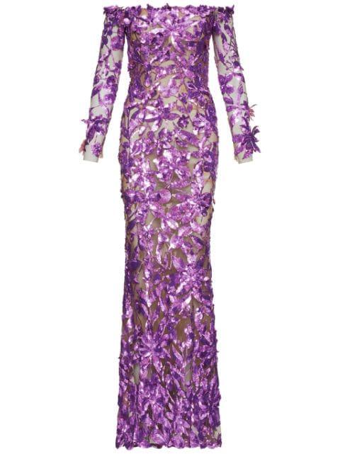 embellished off-shoulder gown by OSCAR DE LA RENTA