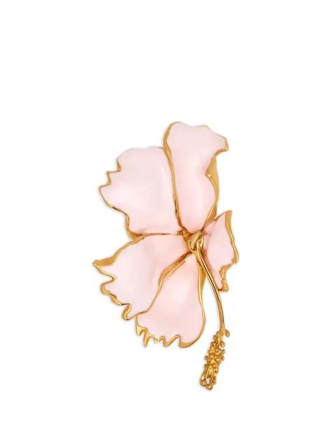 enamel folded hibiscus clip-on earrings by OSCAR DE LA RENTA