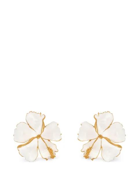 enamel hibiscus clip-on earrings by OSCAR DE LA RENTA