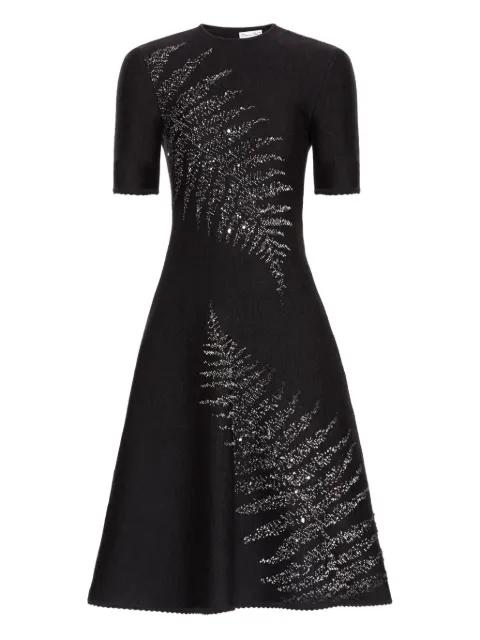 fern-embroidered knit dress by OSCAR DE LA RENTA