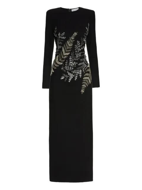 fern-embroidered long-sleeve gown by OSCAR DE LA RENTA