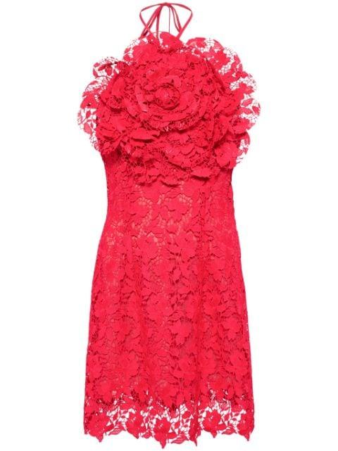 floral-appliqué lace minidress by OSCAR DE LA RENTA